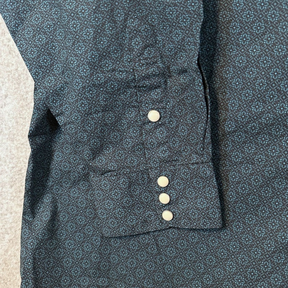 Ariat Western Shirt Mens XL Teal Black Geometric Pearl Snap Long Sleeve Cotton - Picture 3 of 10